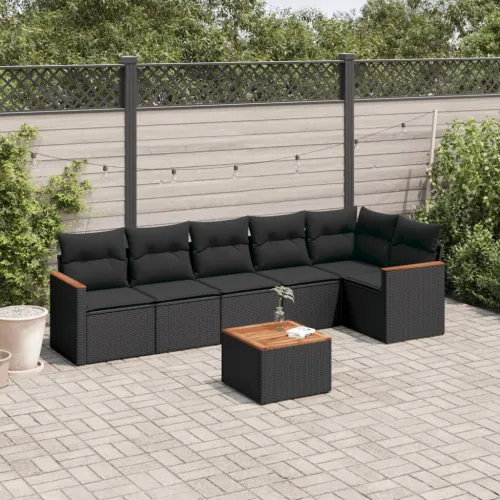 Vrtna garnitura - 7-dijelni set vrtnih sofa od poliratana s jastucima crni - Crna Sa stolom 1 Cijena