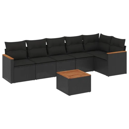 Vrtna garnitura - 7-dijelni set vrtnih sofa od poliratana s jastucima crni - Crna Sa stolom 1 Cijena