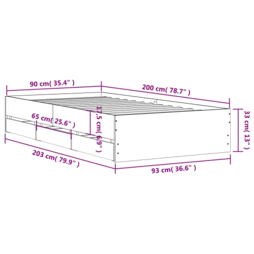Okvir za krevet s ladicama boja hrasta 90x200 cm - Sivi hrast sonoma 90 x 200 cm Cijena