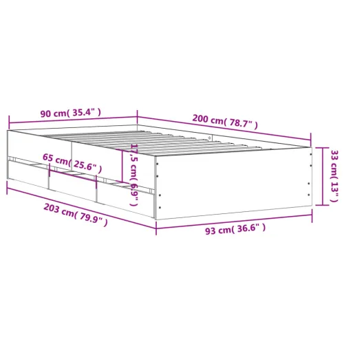 Okvir kreveta s ladicama crni 90 x 200 cm konstruirano drvo - Crna 90 x 200 cm Cijena