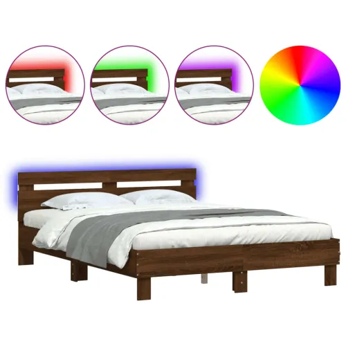 Okvir kreveta s uzglavljem LED smeđa boja hrasta 140x190 cm - Smeđi hrast 140 x 190 cm Cijena