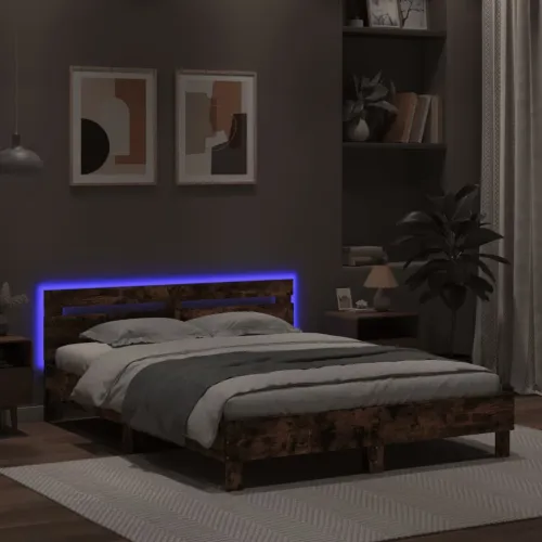 Okvir kreveta s uzglavljem LED smeđa boja hrasta 140x190 cm - Smeđi hrast 140 x 190 cm Cijena