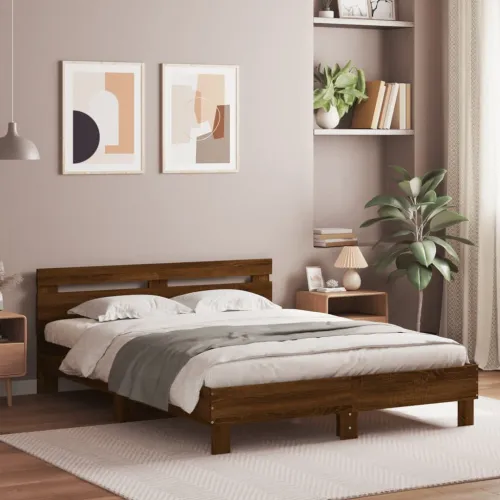 Okvir kreveta s uzglavljem LED smeđa boja hrasta 140x190 cm - Smeđi hrast 140 x 190 cm Cijena