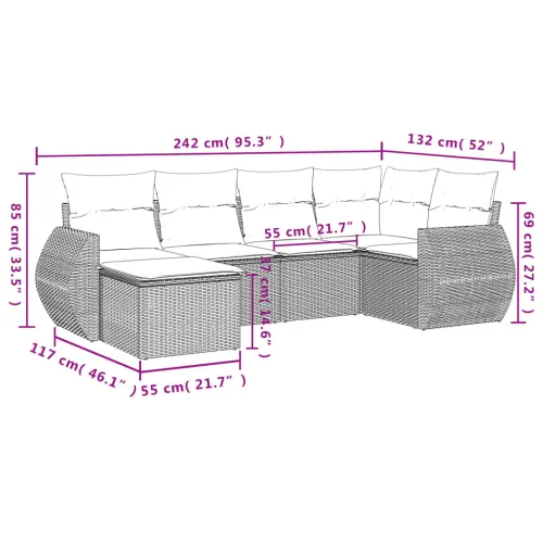 Vrtna garnitura - 6-dijelni set vrtnih sofa s jastucima crni od poliratana - Crna i krem 1 Bez stola Cijena