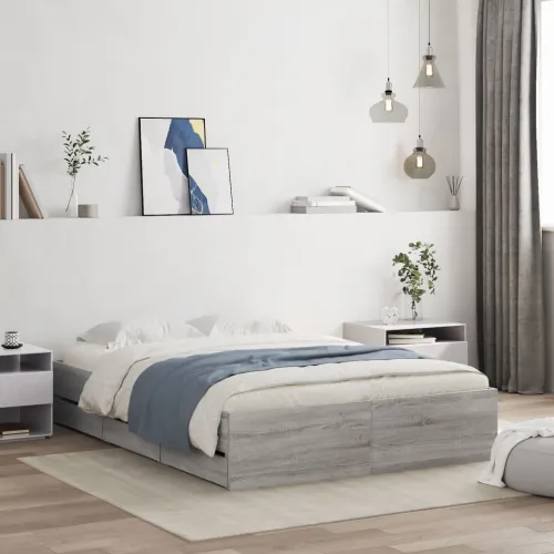 Okvir za krevet s ladicama boja sivog hrasta 135x190 cm - Sivi hrast sonoma 135 x 190 cm Cijena
