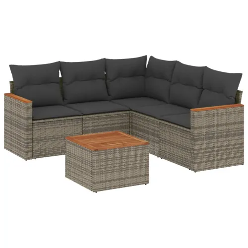 Vrtna garnitura - 6-dijelni set vrtnih sofa od poliratana s jastucima sivi - Siva Sa stolom Cijena