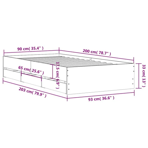 Okvir kreveta s ladicama boja hrasta 90x200 cm drveni - Smeđi hrast 90 x 200 cm Cijena