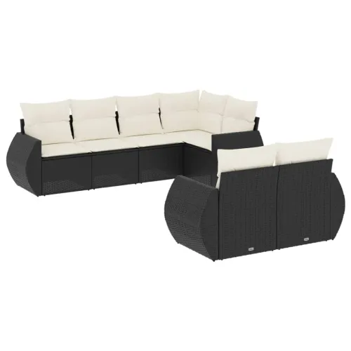 Vrtna garnitura - 7-dijelni set vrtnih sofa od poliratana s jastucima crni - Crna i krem 1 Cijena