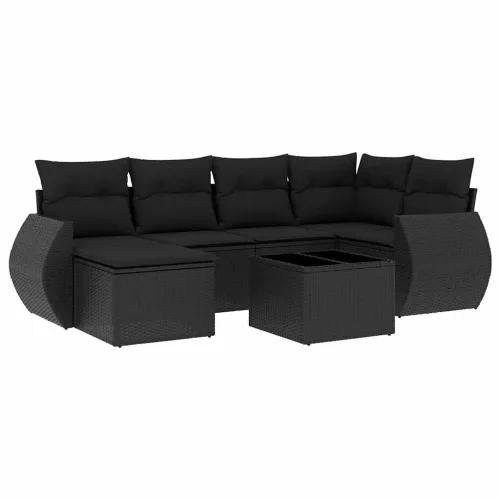 Vrtna garnitura - 7-dijelni set vrtnih sofa od poliratana s jastucima crni - Crna 1 Sa stolom Cijena