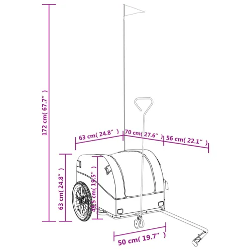 Prikolica za bicikl crno-siva 45 kg željezna - Siva 63 x 126 x 63 cm Cijena
