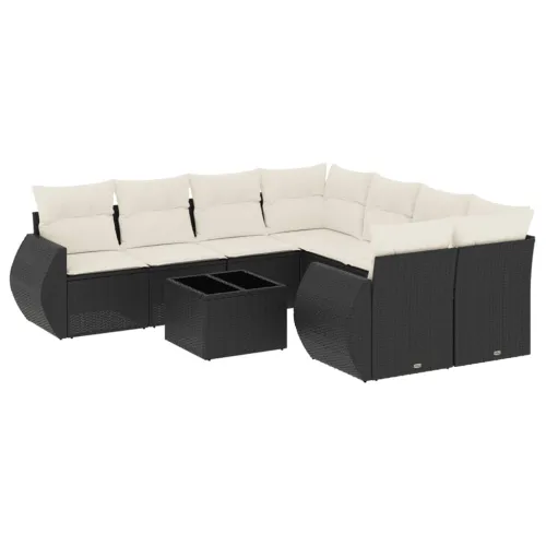 Vrtna garnitura - 9-dijelni set vrtnih sofa s jastucima crni od poliratana - Crna i krem 1 Cijena