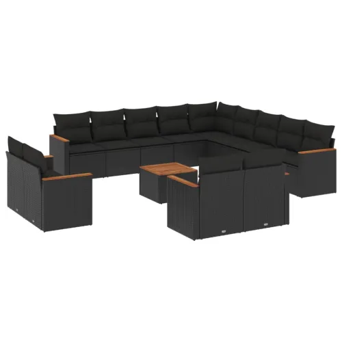 Vrtna garnitura - 14-dijelni set vrtnih sofa s jastucima poliratan crni - Crna Sa stolom 1 Crna Cijena