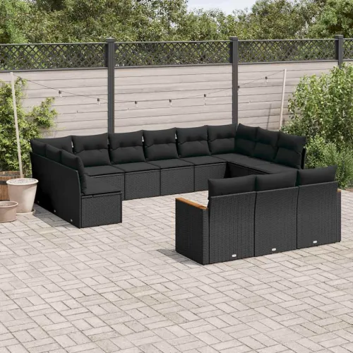 Vrtna garnitura - 13-dijelni set vrtnih sofa s jastucima poliratan crni - Crna Bez stola 1 Cijena