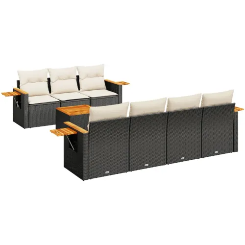 Vrtna garnitura - 8-dijelni set vrtnih sofa od poliratana s jastucima crni - Crna i krem 1 Cijena