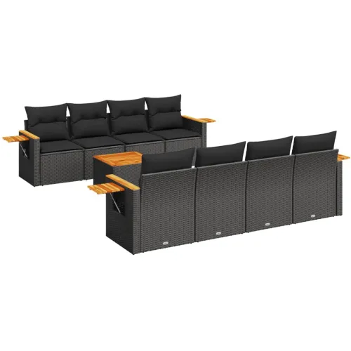 Vrtna garnitura - 9-dijelni set vrtnih sofa s jastucima crni od poliratana - Crna 1 Crna Cijena