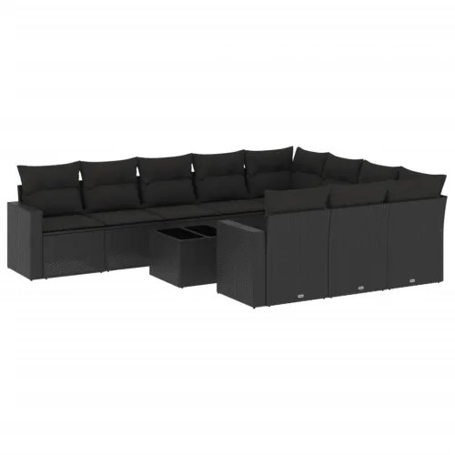 Vrtna garnitura - 11-dijelni set vrtnih sofa od poliratana s jastucima crni - Crna 1 Sa stolom Crna Cijena