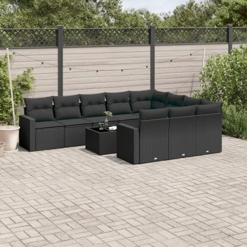 Vrtna garnitura - 11-dijelni set vrtnih sofa od poliratana s jastucima crni - Crna 1 Sa stolom Crna Cijena