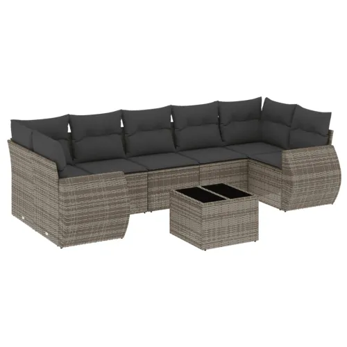 Vrtna garnitura - 8-dijelni set vrtnih sofa od poliratana s jastucima sivi - Siva 1 Cijena