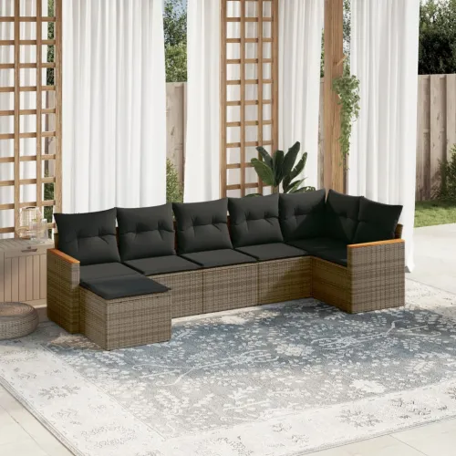 Vrtna garnitura - 7-dijelni set vrtnih sofa sivi od poliratana - Siva Bez stola 1 Cijena