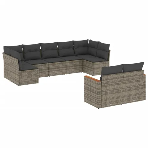 Vrtna garnitura - 9-dijelni set vrtnih sofa od poliratana s jastucima sivi - Siva Bez stola 1 Cijena