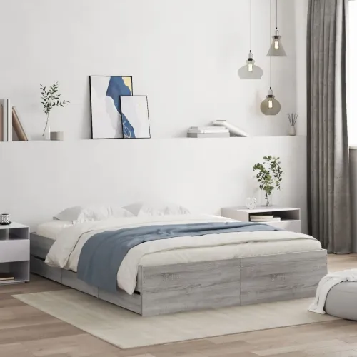 Okvir za krevet s ladicama boja hrasta 150x200 cm drveni - Sivi hrast sonoma 150 x 200 cm Cijena