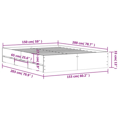 Okvir kreveta s ladicama siva boja betona 150 x 200 cm drveni - Beton siva 150 x 200 cm Cijena