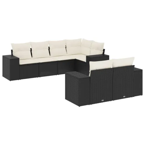 Vrtna garnitura - 7-dijelni set vrtnih sofa od poliratana s jastucima crni - Crna i krem 1 Cijena