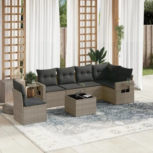 Vrtna garnitura - 7-dijelni set vrtnih sofa sivi od poliratana - Siva Sa stolom 1 Cijena