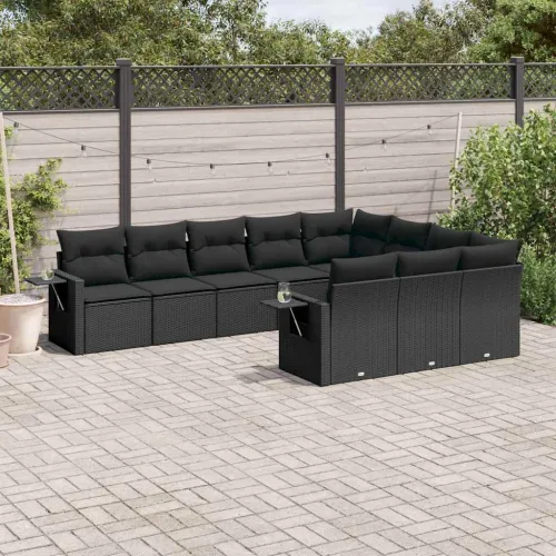 Vrtna garnitura - 10-dijelni set vrtnih sofa s jastucima crni od poliratana - Crna Bez stola 1 Cijena