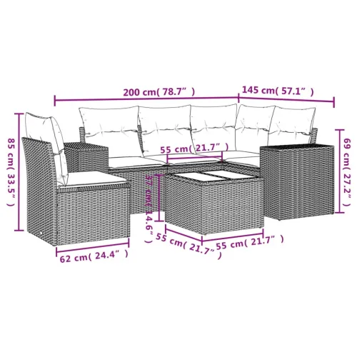 Vrtna garnitura - 6-dijelni set vrtnih sofa s jastucima bež od poliratana - bež i siva Sa stolom 1 Cijena