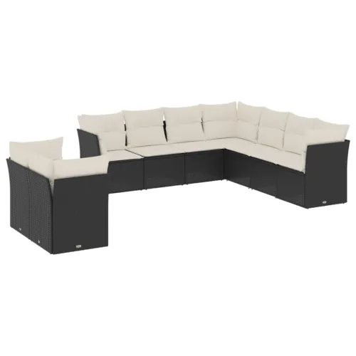 Vrtna garnitura - 9-dijelni set vrtnih sofa s jastucima crni od poliratana - Crna i krem Bez stola 1 Cijena