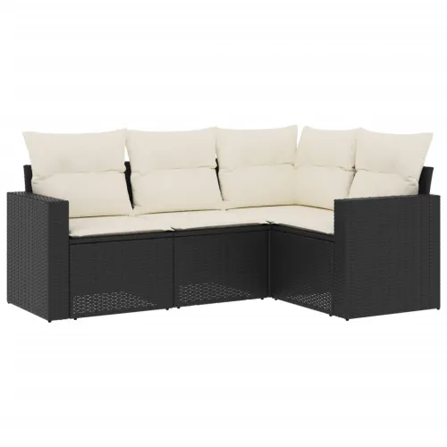 Vrtna garnitura - 4-dijelni set vrtnih sofa od poliratana s jastucima crni - Crna i krem Bez stola 1 Cijena