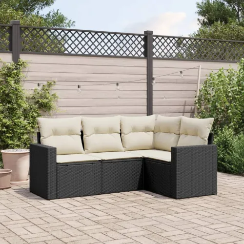 Vrtna garnitura - 4-dijelni set vrtnih sofa od poliratana s jastucima crni - Crna i krem Bez stola 1 Cijena
