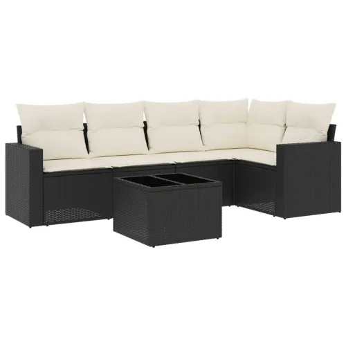 Vrtna garnitura - 6-dijelni set vrtnih sofa s jastucima crni od poliratana - Crna i krem Sa stolom 1 Cijena