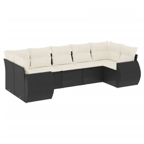 Vrtna garnitura - 7-dijelni set vrtnih sofa od poliratana s jastucima crni - Crna i krem 1 Cijena