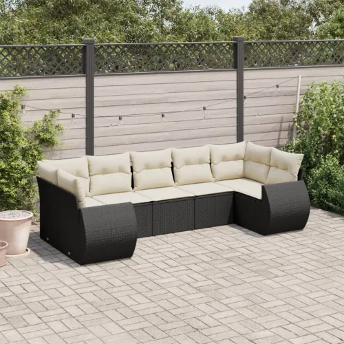 Vrtna garnitura - 7-dijelni set vrtnih sofa od poliratana s jastucima crni - Crna i krem 1 Cijena