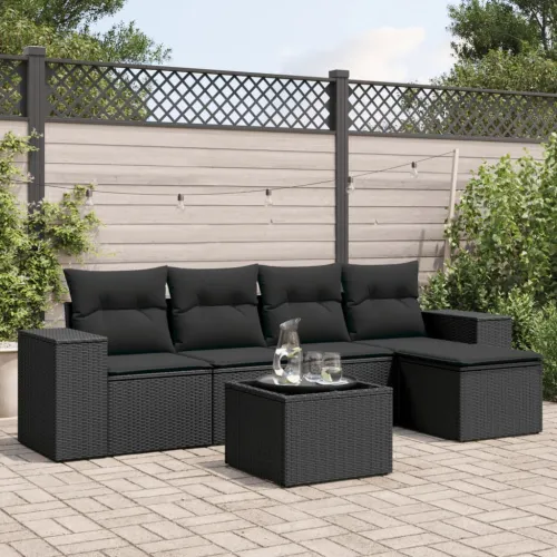 Vrtna garnitura - 6-dijelni set vrtnih sofa s jastucima crni od poliratana - Crna 1 Sa stolom Cijena