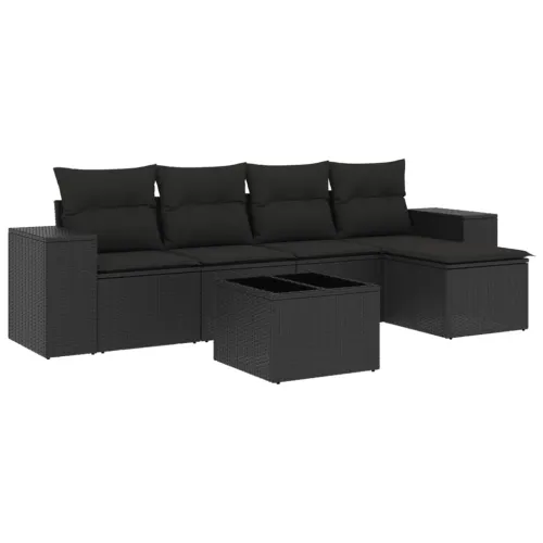 Vrtna garnitura - 6-dijelni set vrtnih sofa s jastucima crni od poliratana - Crna 1 Sa stolom Cijena