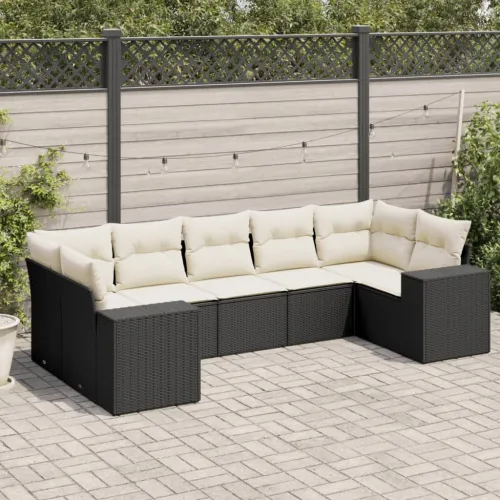 Vrtna garnitura - 7-dijelni set vrtnih sofa od poliratana s jastucima crni - Crna i krem 1 Cijena