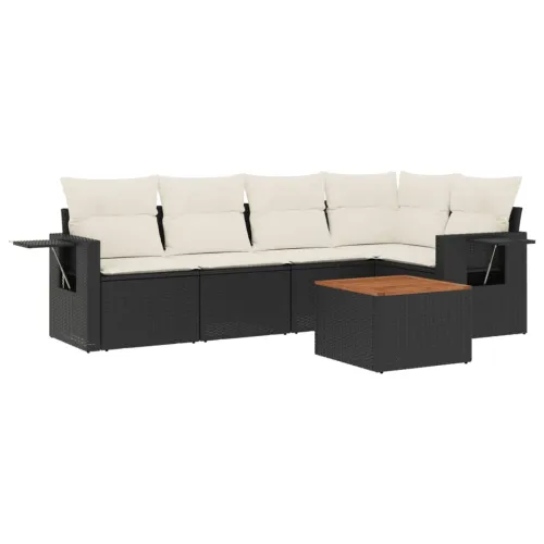 Vrtna garnitura - 6-dijelni set vrtnih sofa s jastucima crni od poliratana - Crna i krem 1 2x srednji element + stol + 1x kutni  Cijena