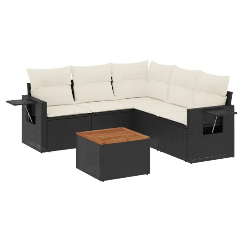 Vrtna garnitura - 6-dijelni set vrtnih sofa s jastucima crni od poliratana - Crna i krem 1 kutna + stol + 2x srednja Cijena