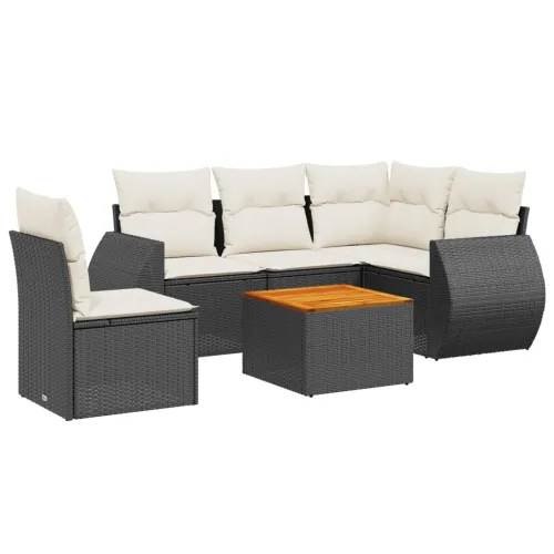 Vrtna garnitura - 6-dijelni set vrtnih sofa s jastucima crni od poliratana - Crna i krem stol + 2x srednja + kutna 1 Cijena
