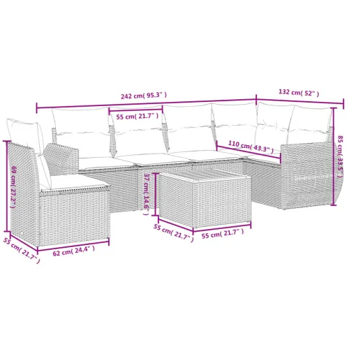 Vrtna garnitura - 7-dijelni set vrtnih sofa sivi od poliratana - Siva stol + 3x srednja + kutna 1 Cijena