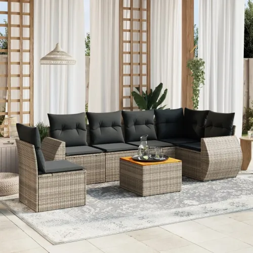 Vrtna garnitura - 7-dijelni set vrtnih sofa sivi od poliratana - Siva stol + 3x srednja + kutna 1 Cijena