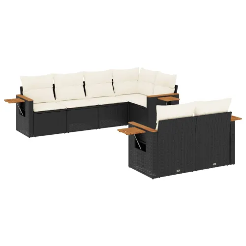 Vrtna garnitura - 7-dijelni set vrtnih sofa od poliratana s jastucima crni - Crna i krem 1 Cijena
