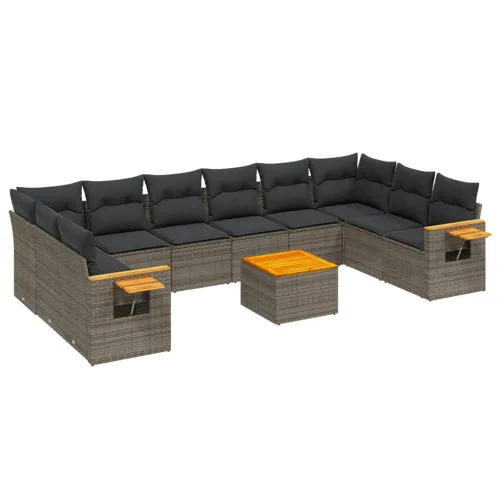 Vrtna garnitura - 11-dijelni set vrtnih sofa od poliratana s jastucima sivi - Siva Sa stolom 1 Cijena