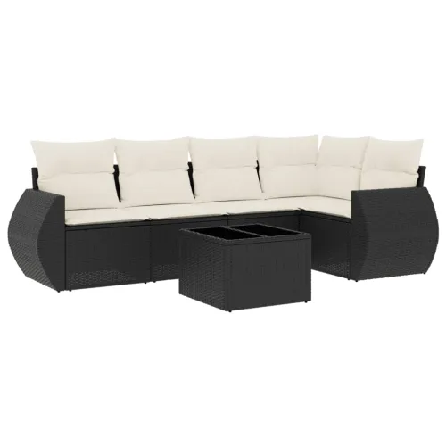 Vrtna garnitura - 6-dijelni set vrtnih sofa s jastucima crni od poliratana - Crna i krem Bez stola 1 Cijena