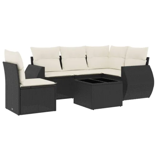 Vrtna garnitura - 6-dijelni set vrtnih sofa s jastucima crni od poliratana - Crna i krem Bez stola 1 Cijena