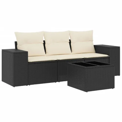 Vrtna garnitura - 4-dijelni set vrtnih sofa od poliratana s jastucima crni - Crna i krem 1 Sa stolom Cijena