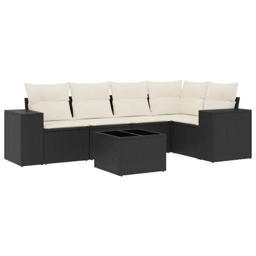Vrtna garnitura - 6-dijelni set vrtnih sofa s jastucima crni od poliratana - Crna i krem 1 Sa stolom Cijena